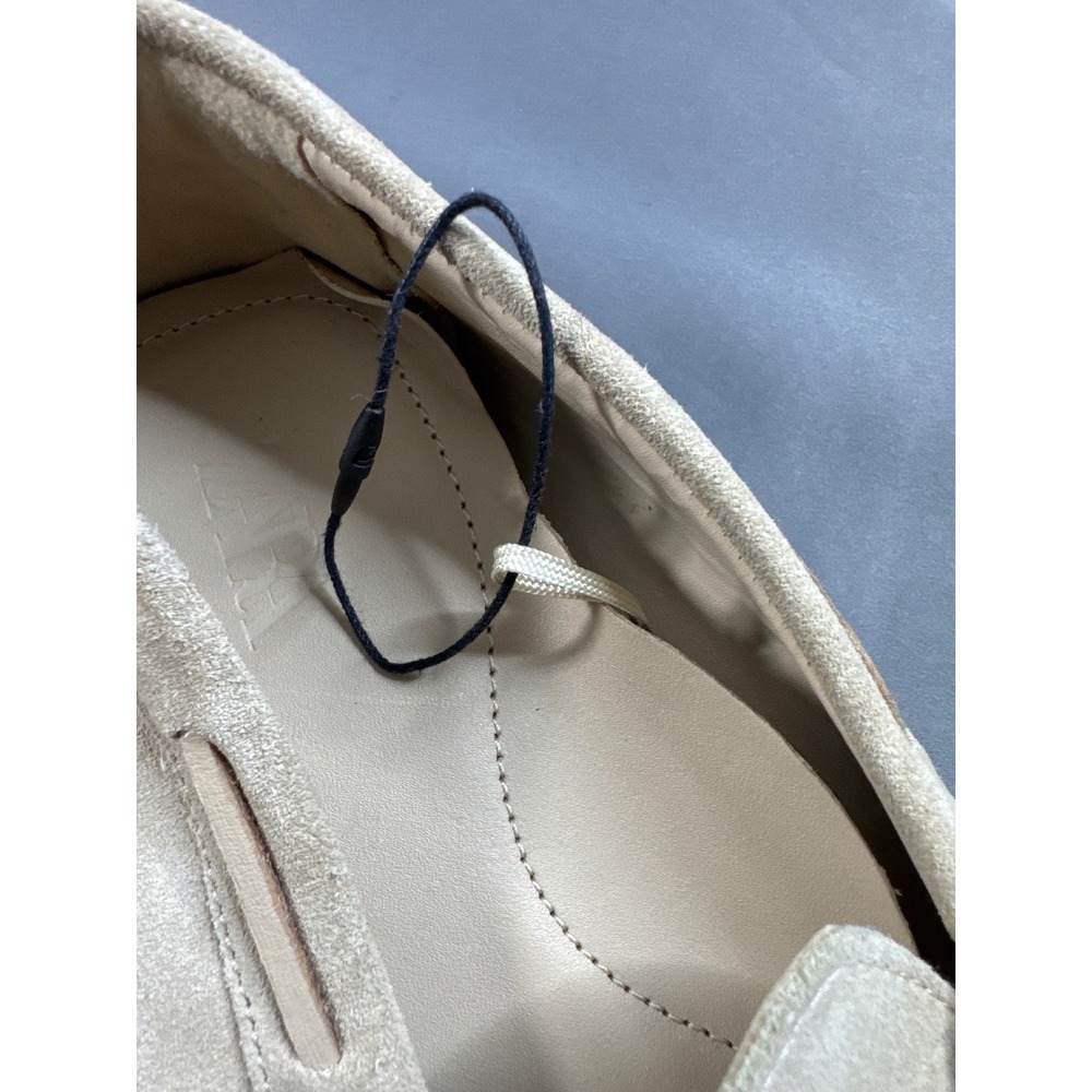 Zara Mens Suede Driving Loafers Sand Beige Leather Tie Slip On Shoes 42 - Picture 12 of 15